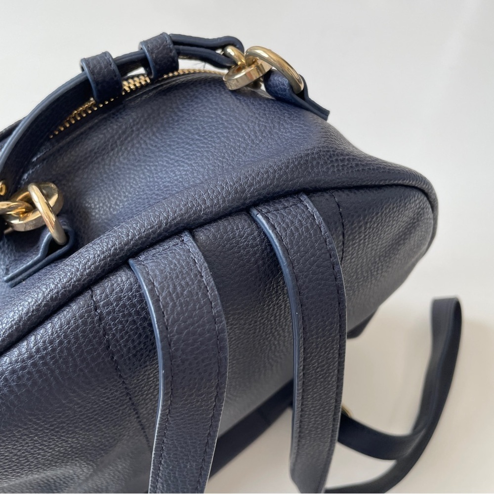 Tommy Hilfiger Navy Leather Mini Backpack with Gold Hardware - Picture 6 of 14